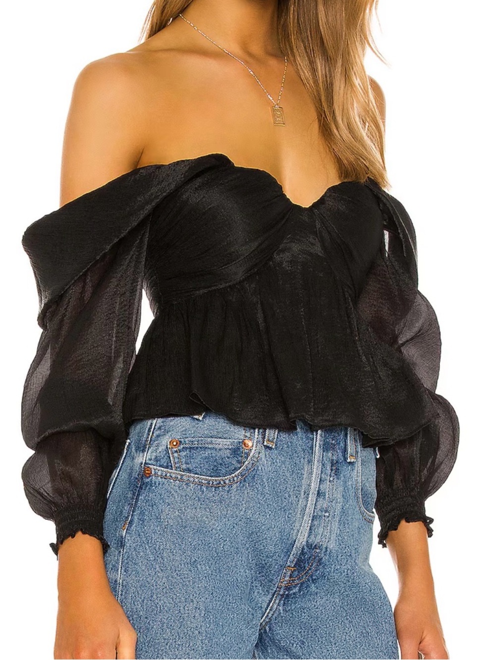House of Harlow 1960 x REVOLVE Burna Blouse Black Off Shoulder Puff Sleeve M